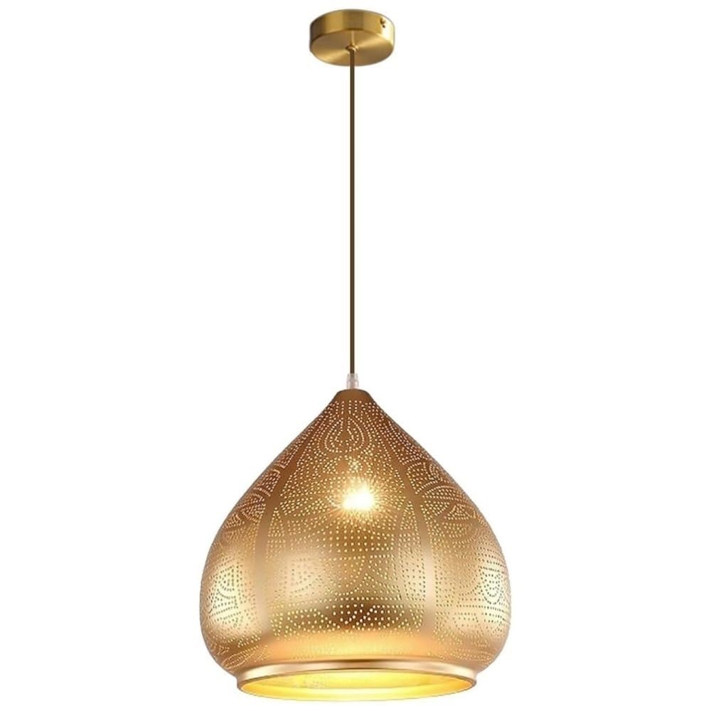 LUOYAOB Moroccan Pendant Light Fixture Black Gold Turkish Hanging Lamp Farmhouse Kitchen Island Ceiling Lighting for Dining Room Bedroom Hallway(Gold)