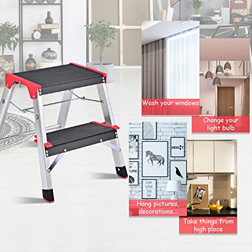 Giantex Aluminum Step Ladder, Lightweight Folding Non-Slip 2 Foot Aluminum Ladder, 330lbs Capacity Wide Pedal Heavy Duty Step Stool Folding for Household Work Use