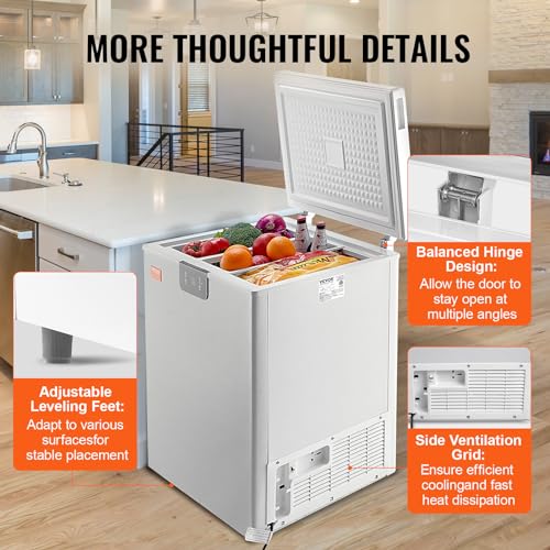 VEVOR Chest Freezer, 3.88 Cu.ft / 110 L Compact Deep Freezer, Free Standing Top Open Door Compact Freezers with 2 Removable Baskets & Adjustable Thermostat, Energy Saving & Low Noise, White on Fridge.com
