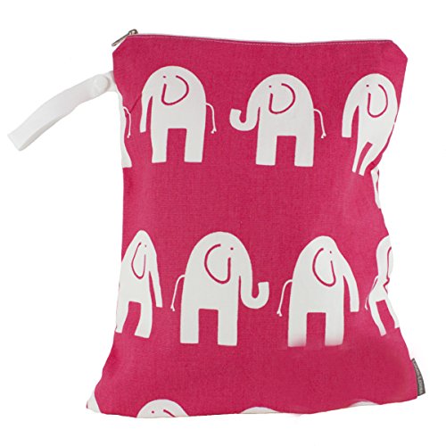 Logan + Lenora Classic Wet Bag - Medium Cloth Diaper Wet Bag - Beach, Pool, Gym Bag for Swimsuits or Wet Clothes - Made in USA -Waterproof (Pink Elephant)