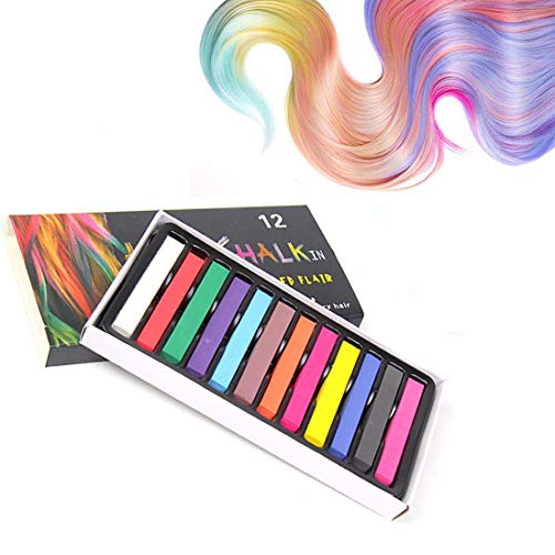 12 Colors Temporary Hair Chalk Pens for Girls with 50 Pcs Disposable Gloves, Washable Rainbow Hair Color Dye for Kids, Non-toxic Safe, Best For Party, Cosplay, Theater, Birthday Christmas Gifts