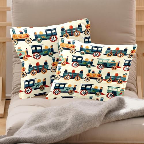 Housse de coussin lavable double face velours motif train - 3