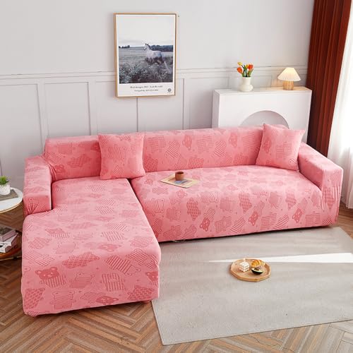 Housse de canapé d'angle extensible rose 1 place en jacquard
