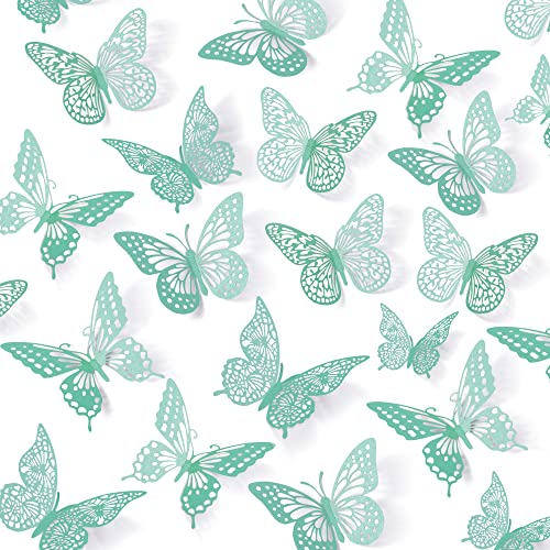 Image of SAOROPEB 3D Butterfly Wall Decor 48 Pcs Pale Turquoise Butterfly Decoration