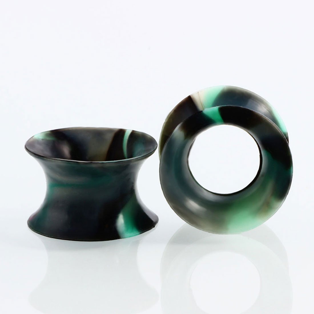 Huacan Zestaw silikonowych tuneli do uszu, 14 mm, super cienkie, czysty kolor + żyła kolorowa, 10 par, Double Flared Soft Plug z wielokolorowym marmurkowaniem, punk, uniseks, 20 sztuk