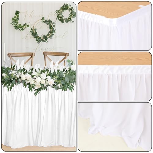 6ft White Table Skirts for Rectangle Tables Polyester Desk Skirt Ruffle Cloth Table Skirting Tablecloth for Wedding Birthday Party Baby Shower Dessert Table Decorations - Thumbnail 5