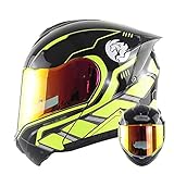 [Deformable]: Casco de casco de cara de motocicleta modular Cascos con dos formas, estado de casco completo, protección integral de la cabeza, mejor protección;Medio estado del casco, más seguro para usar, más abierta y natural visión, y disfrute de la emoción del viento. Cuando se monta en carreteras, calles o autopistas, puede maximizar la seguridad y la comodidad.
