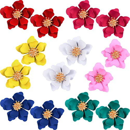 7 Pairs Summer Beach Boho Flower Stud Earrings for Women, Flower Shaped Daisy Earrings with Gold Bud