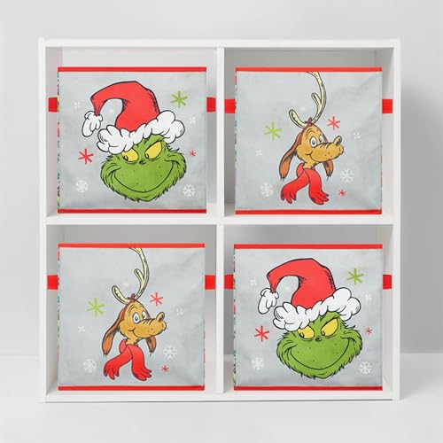 Image of Idea Nuova Storage Cubes for Kids,2 Pack Collapsible Fabric Bins with Handles, Holiday Organizer Boxes for Bedroom, Playroom & Nursery, Festive Christmas Storage Baskets,Grinch Dr. Seuss
