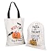 TGS Gems Halloween Candy Bags Durable Canvas Bags or Halloween Treat Bags for Kids | 2 PCs | 1 Drawstring Trick-or-Treat Bag (19.2” x 14.4”) & 1 Halloween Tote Bag (18.89” x 14.15”)