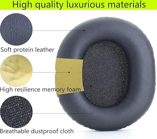 Almohadillas de repuesto compatibles con Audio-Technica ATH M50X negro | también aptas para Audio-Technica M50XBT M50RD M40X M30X M20X MSR7 SX1 almohadillas de cuero sintético suave y espuma viscoelástica miniatura 3