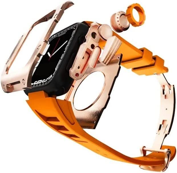 Kit de boîtier en métal pour Apple Watch Série 8 7 45 mm mod bracelet élastomère
