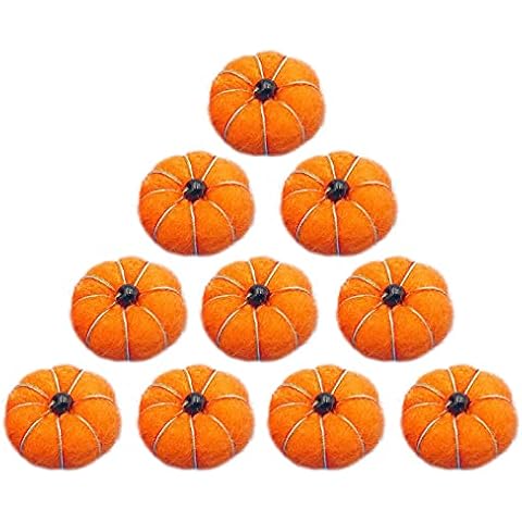 YHNHT Pack of 10 Wool Felt Pumpkin Pom Poms, Mini pumpkin Halloween pumpkin Fall Craft Ball for Halloween Thanksgiving Autumn Ornaments Cover