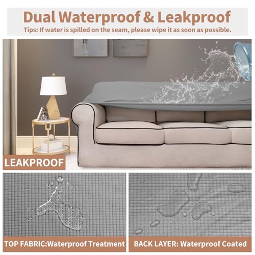 Image of Easy-Going 100% Waterproof Chair Couch Cover, Stretch Jacquard Sofa Cover | Dual Waterproof Sofa Slipcover, Leakproof Furniture Protector for Kids, Pets, Dog and Cat (Chair, Light Gray)