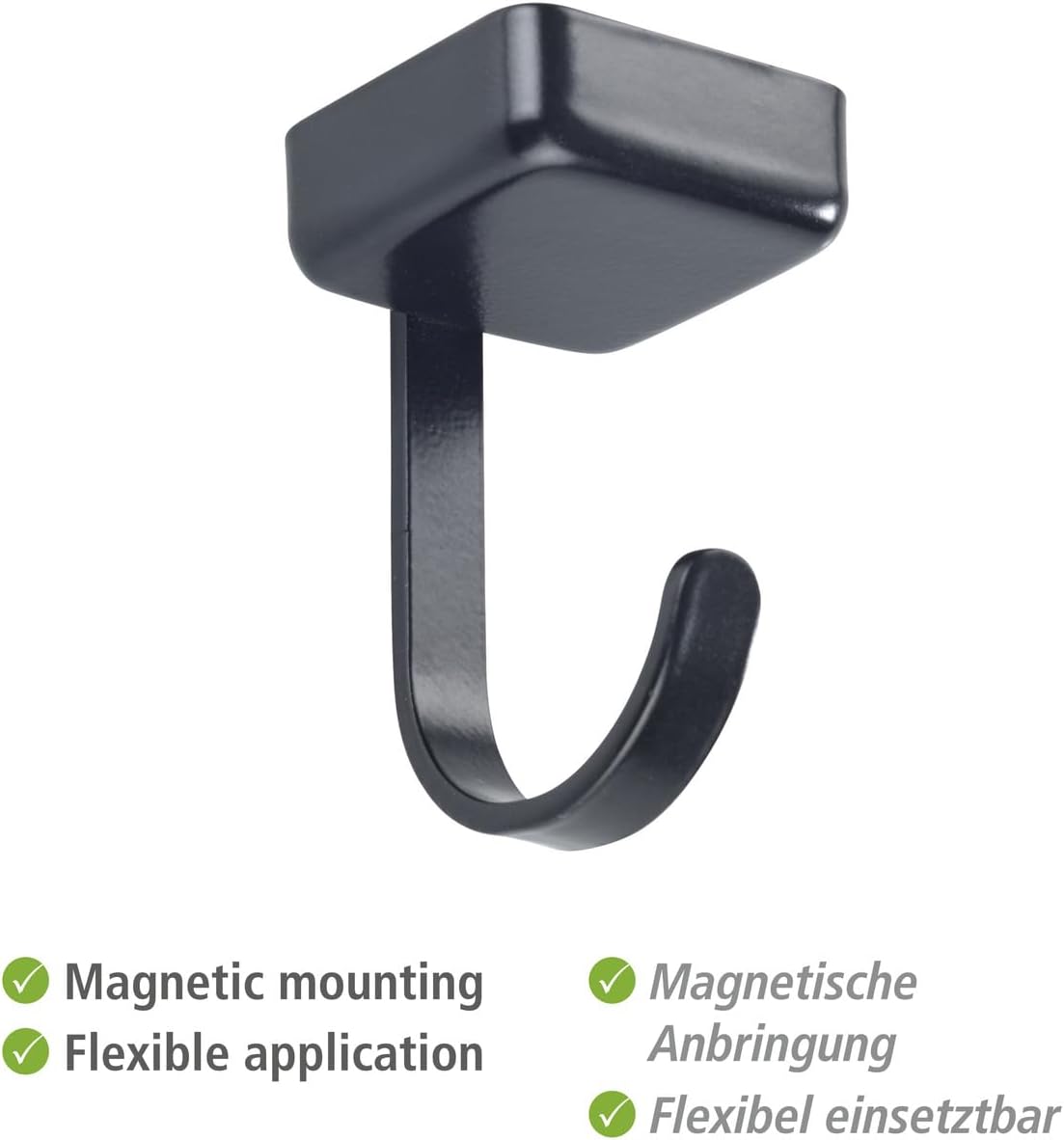 WENKO Jet Magnetic Hooks, Set of 6, Practical Hooks in Minimalist Industrial Design, Suitable for All Magnetic Surfaces, Fixes Without Drilling, Dimensions (W x H x D): 2.2 x 3.9 x 2.3 cm, Black