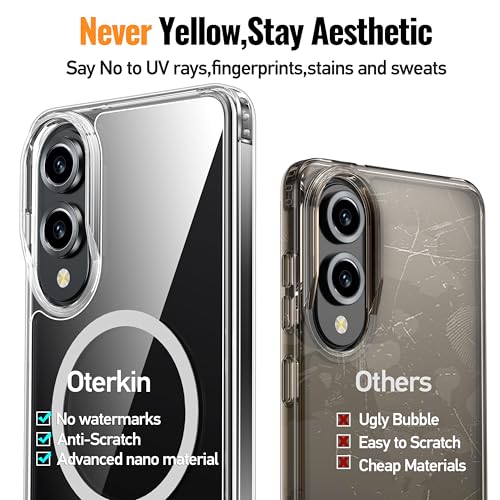 Image of Oterkin Magnetic for Samsung Galaxy S25 Edge Case Clear, S25 Edge Phone Case Compatible with MagSafe, Anti-Yellowing Shockproof Slim Case with Built-in 4 Airbags Military Grade Protection (Clear)