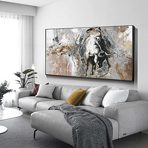 Corrida de toros, arte de pared grande, póster enmarcado, Taurus, cuadro sobre lienzo para pared, cuadro de arte de toro abstracto, 85x170cm (34x68in) con marco