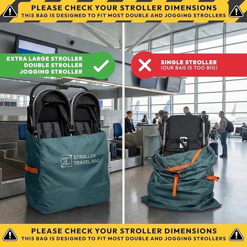 Image of Extra Large Double Stroller Wagon Gate Check Bag for Airplane Travel [50 inch x 26 inch x 18 inch] 420D Waterproof Nylon | Fits Wonderfold W4, BOB Joggers, Veer, Jeep Wagon, Radio Flyer | NOT for Single Strollers