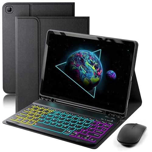 Keyboard Case for Samsung Galaxy Tab A7 10.4 inch 2020 Cover - 7 Color Rainbow Change Backlit Detachable Magnetic Keyboard with S Pen Holder with Mouse - Black