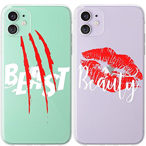Mertak Couple Cases Compatible With Iphone 14 13 Pro Max 12 Mini 11 Se Xs Xr 8 Plus 7 6S Clear Silicone Beauty And The Beast Cute Quote Protective Cover Anniversary Boyfriend Love Flexible Red Lips #TOP2