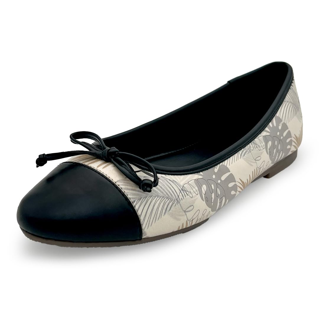 Zinnia Ballerinas' Women Round Toe with Bow Detail | Floral Applique and Printed | Cushioned Insole with Extra Heel Padding | TPR Sole Comfortable Slip-On Ballet Flat-image-12