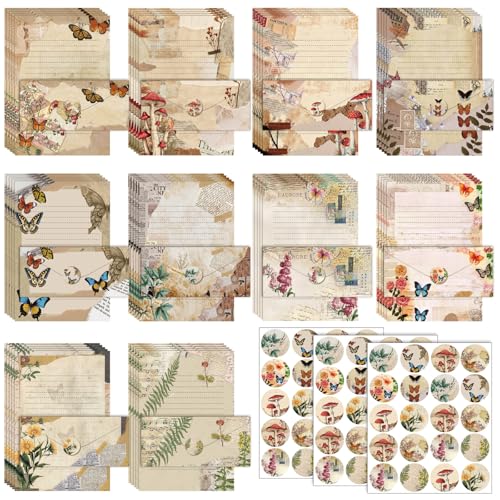 Image of TaoBary 160 Pcs Nature Vintage Stationery Paper and Envelopes Set | 8.5 x 11 '' Letter Writing Kit, 50 Double Sided Stationery Writing Papers 50 Matching Envelopes 60 Round Dot Sticker