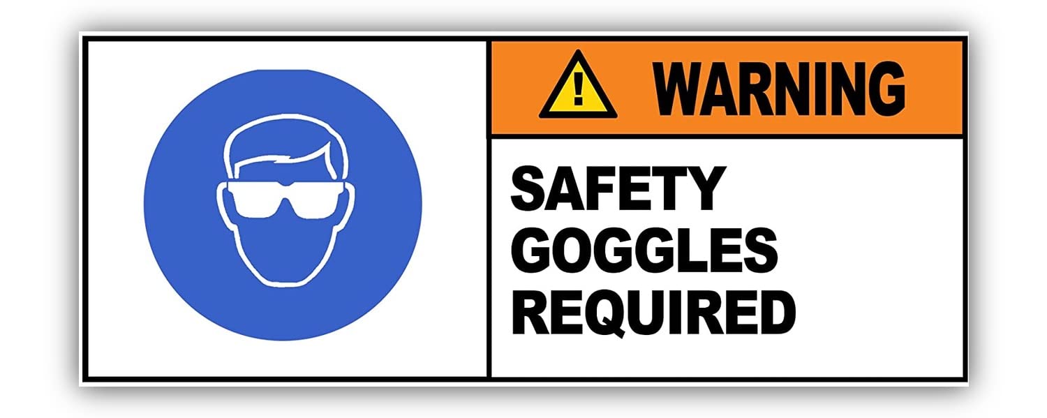 Party Decor Info - Safety Goggles Required - Warning Sign Removable Self Adhesive Label - 100Mm X 148Mm - Pack Of 4