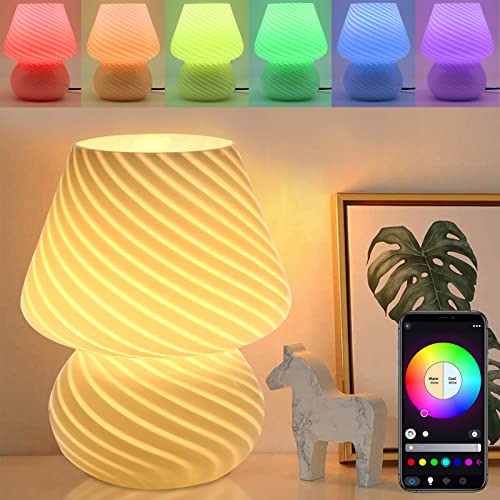 Smart-Mushroom-Lamp,Glass Table Bedside Lamps Translucent Murano Vintage Style Desk Light Work with Alexa or Google Home,LED RGBCW & Music Sync Color Changing Smart-Mushroom-Lamp,Glass Table Bedside Lamps Translucent Murano Vintage Style Desk Light Work with Alexa or Google Home,LED RGBCW & Music Sync Color Changing