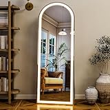 GLSLAND Arched LED Full Length Mirror - 56' x 20' Mirror Full Length with Light Standing Mirror with Light for Bedroom/Cloakroom -Dimmable & 3 Color Lighting/Wall Mounted Full Body Mirror