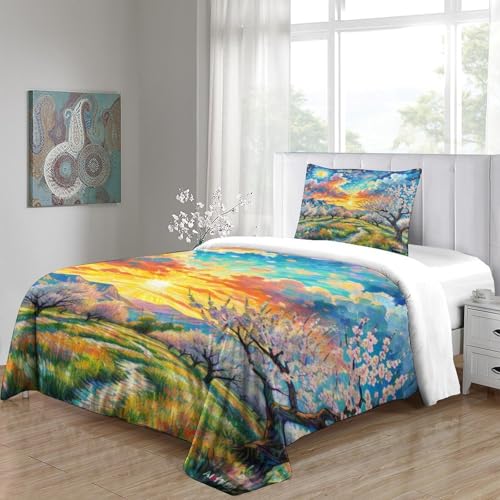 Housse de couette 3D fleur d'abricot en microfibre douce et zippée
