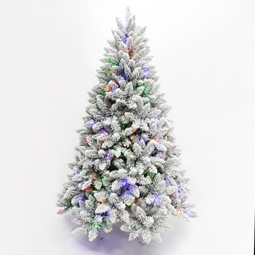 Pre-Lit Christmas Tree Artificial Snow Flocked Pine Tree Warm-Whi...