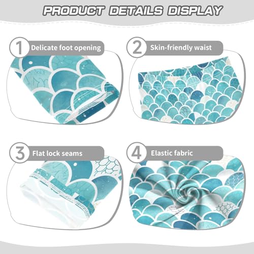 KLL Glitter Teal Mermaid Scales Pattern Toddler Baby Girl Athletic Leggings Stretch High Waisted Dance Pants Gym3