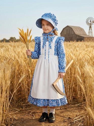 Vestido colonial para niña estilo pionera azul miniatura 6