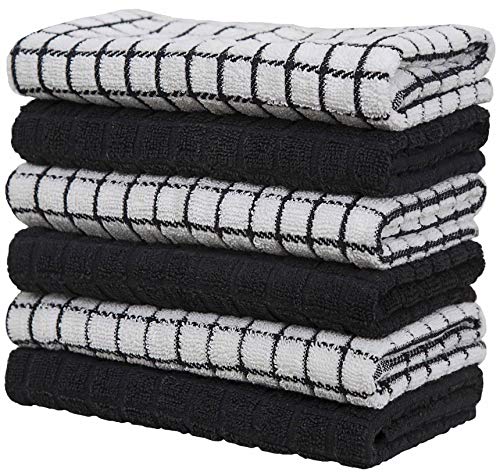 Image of Bumble Kitchen Towels (6 Pack) | 16 inch x 28 inch | 100% Cotton Dish Towels for Kitchen | 380 GSM | Soft, Highly Absorbent & Durable Dish Towels with Hanging Loop | Black