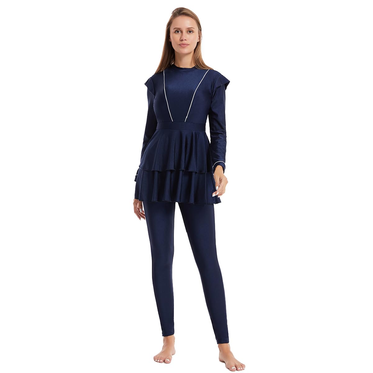 Costume da bagno musulmano da donna Burkini gonna lunga plissettata con cuffia da bagno modesto costume da bagno islamico surf rash guard set
