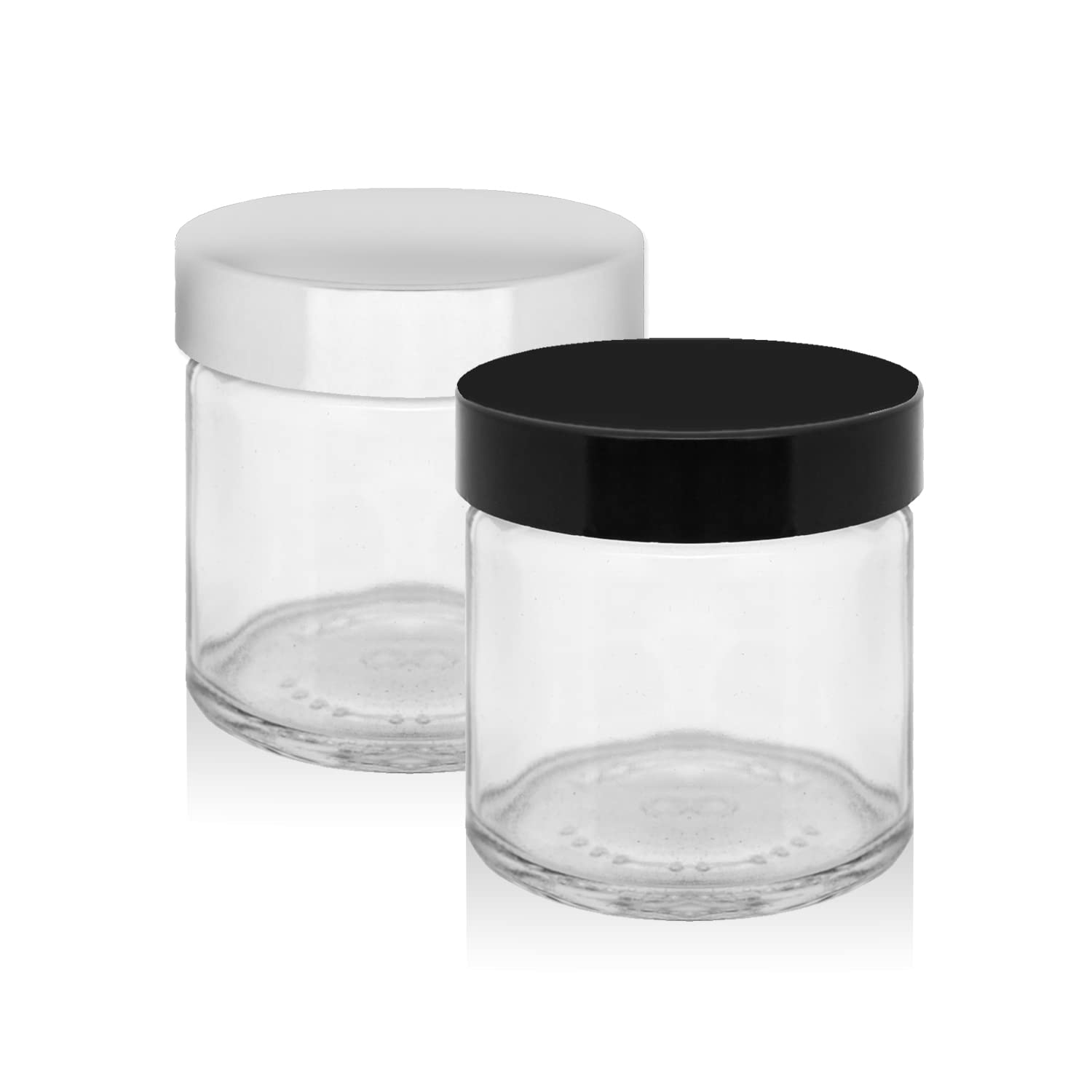 Green Buddha Packaging 60ml Clear Glass Ointment Cosmetic Jars 51mm Black urea lids 3.5g Small Pot Lid (White Lid, 16)