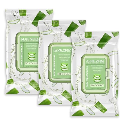 Body Prescription Makeup Cleansing Wipes - Gentle and Effective Face Wipes, 50 Count (Pack of 3), Aloe Vera