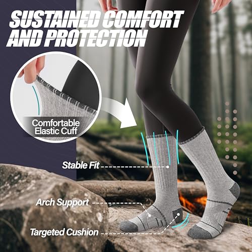 Image of ANTSANG 5 Pairs Merino Wool Hiking Socks for Men & Women Thermal Winter Warm Moisture Wicking Cushion Boot Socks