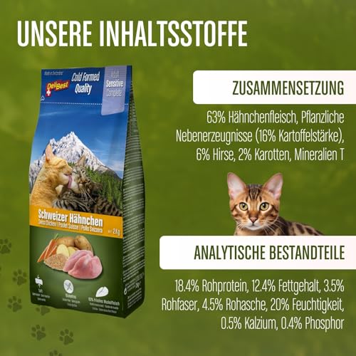 DeliBest Adult Sensitive Complete Cat Hähnchen I Halbfeuchtes Futter für Katzen Adult I aus 100% Schweizer Hähnchenfleisch I getreidefrei & ohne andere Zusätze I Katzenfutter kaltgepresst I 4x600g