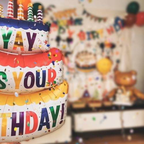 Image of 2PCS Happy Birthday Cake Foil Balloons, 40 inch Large Three-Layer Mylar Birthday Balloons, Yay Balloon for Girls Boys Kids Baby Shower Party Decorations, Multicolored