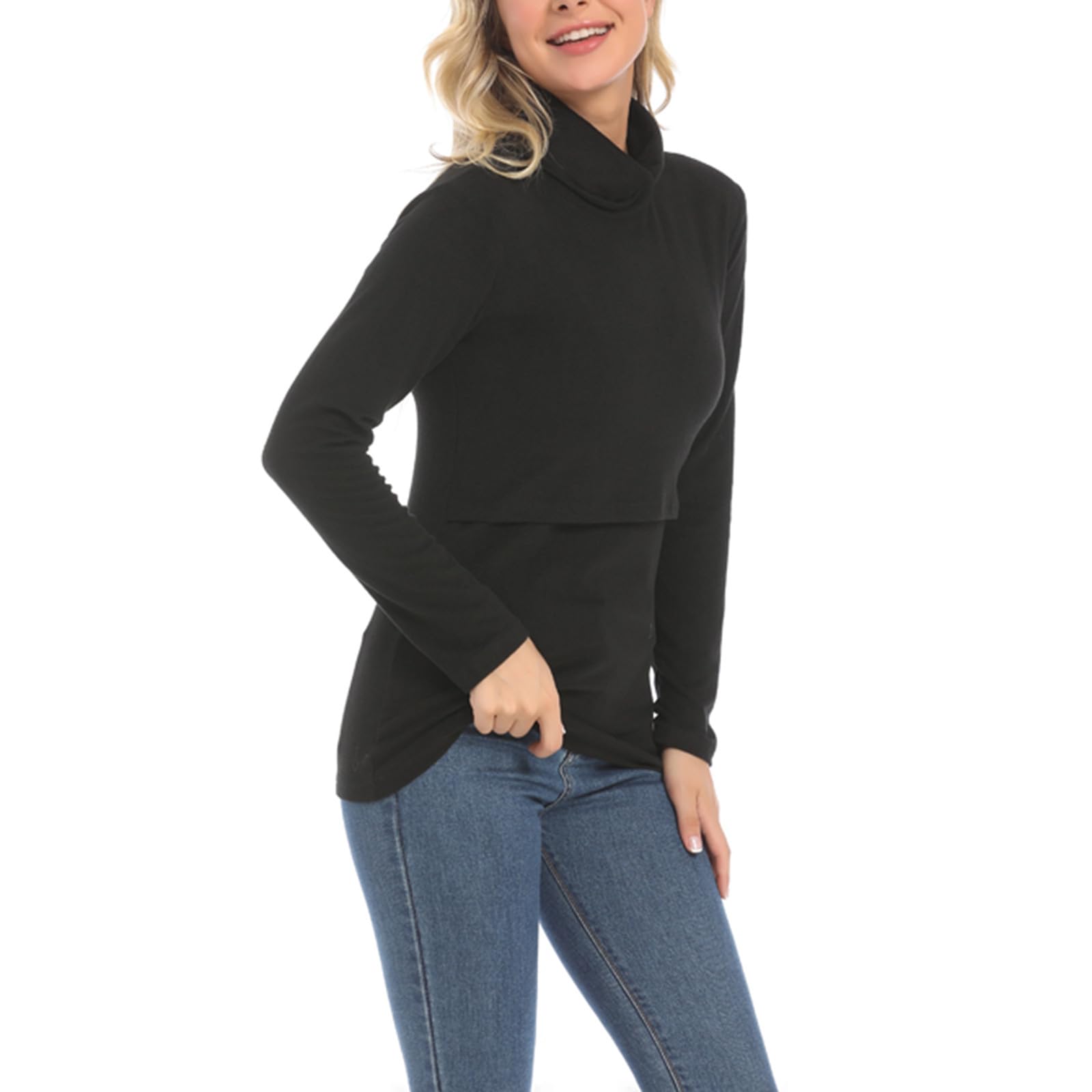 Premamá Tops Cuello Alto Jersey Camiseta Materna de Manga Larga Mujeres cómodo Cálido Interior térmica Basic Color sólido Camiseta Ropa Premamá de Otoño e Invierno Regalo Durante el Embarazo