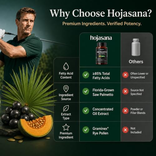 HojaSana 6-in-1 Saw Palmetto Prostate Health Supplement for Men Over 40 — 320mg Pharmaceutical Grade with Graminex, Pumpkin Seed Oil, Nettle — Natural Urinary Tract & Hair Health Support, 60 Softgels — view 3