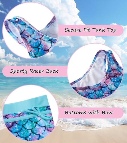 Image of Belovecol Girls Swimsuits 2Pcs Tankini Bathing Suit 4-16Y Bra Pads for 12Y+