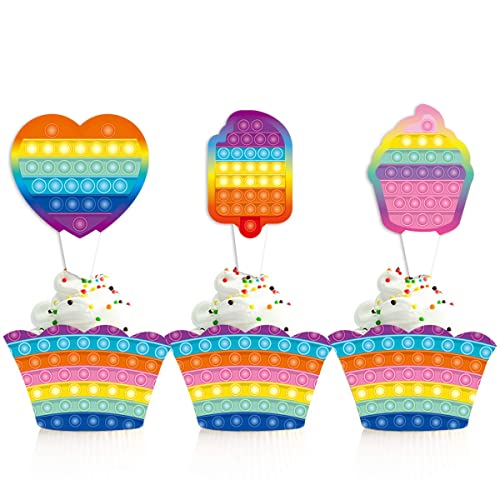 Popping It Push Bubble Cupcake Topper And Wrapper, Popping It Party Supplies ,Popcupcake Topper Idea For Popping It Theme Birthday Party Supplies Set Of 24 #TOP2