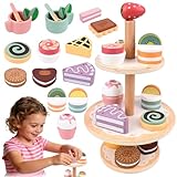 Teeservice Kinder Teeset aus Holz, Dessert-Spielzeug Teeparty Spielküche Rollenspiele Kinderküche Zubehör Holz Kindergeschirr Spielküche Geschenk für Mädchen & Jungen von 3–6 Jahren
