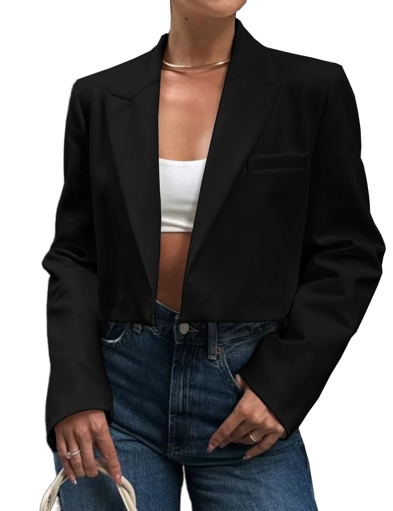 IDEALSANXUN Cropped Blazers for Women Spring Summer Outfits Suit Jacket Coat Long Sleeve Tops Open Front Cardigan