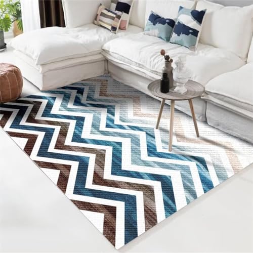 Tapis salon rectangulaire géométrique bleu lavable pour chambre - 2