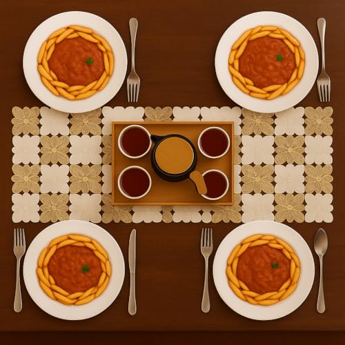Image of Homerz Premium Table Runner, PVC, Size- 92x34 cm | Waterproof, Heat Resistant, Non-Slip, Easy to Clean Soft Table Runner for Coffee Table, Dining Table and Centre Table. (Flower Cube)