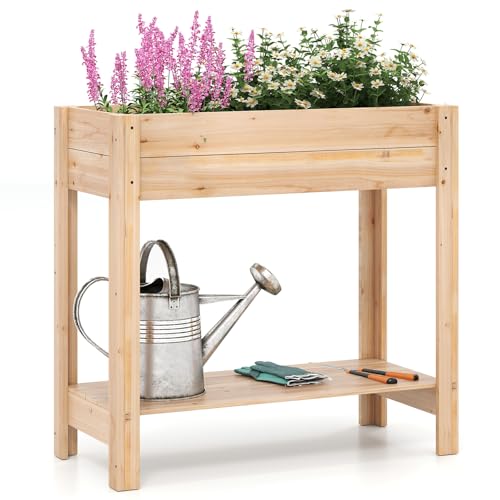 S AFSTAR Raised Garden Bed with Storage Shelf, Elevated...