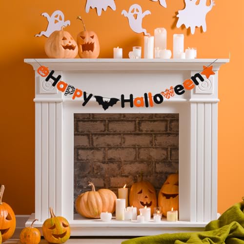 JSDJ Happy Halloween Banner Felt Garland, Pre-Strung Halloween Garland with Pumpkin Bat Spider, Reusable Halloween Decorations Indoor for Mantle Fireplace Wall Door, Cute Fall Halloween Party Decor - image 6